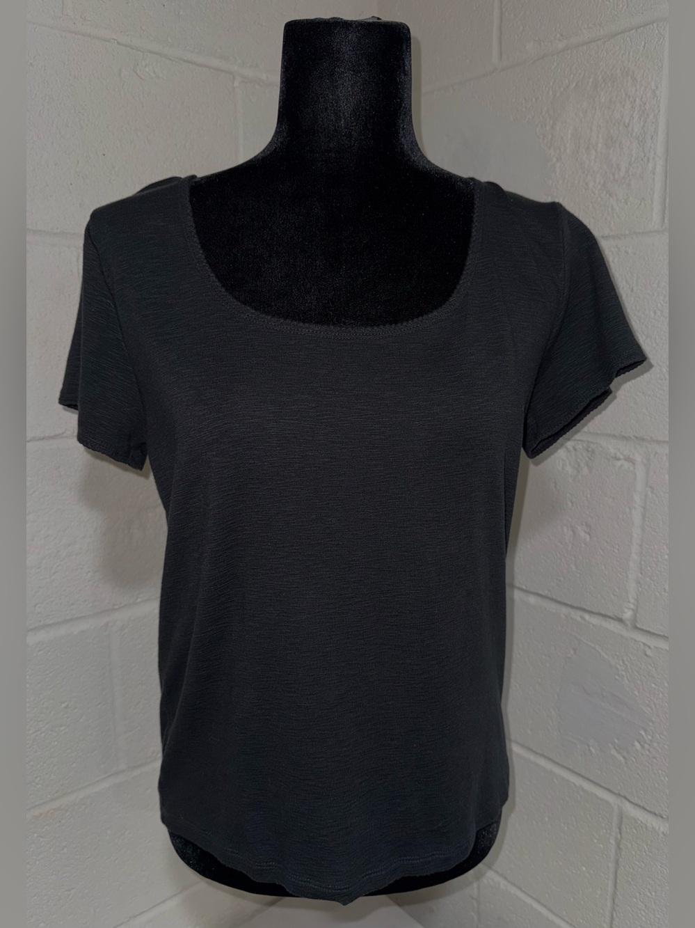 Madewell Black Horizontal Fine Ribbed Scoop Neck Tee T-Shirt L